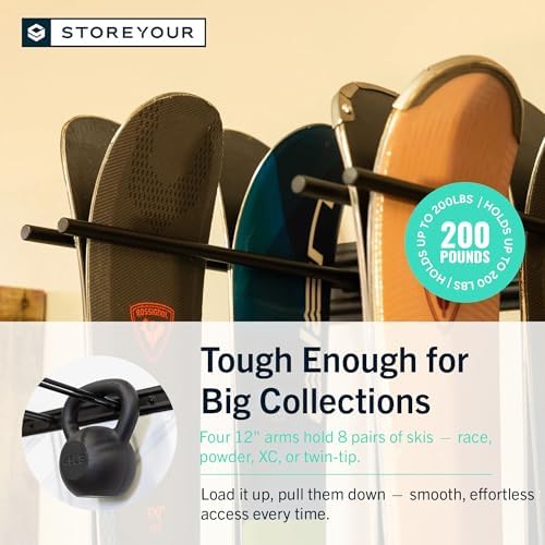 StoreYourBoard Ski Rack Wall Mount, Holds 8 Pairs, Ski & Snowboard Storage - Image 6