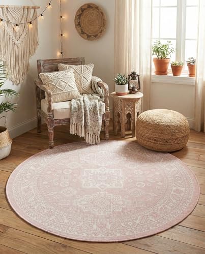 Rugs.com - Outdoor Aztec Rug – 5 Ft Round Pink Indoor/Outdoor Rug – Washable Flatweave Aztec Pattern for Patios, Decks, and Porches - Image 4