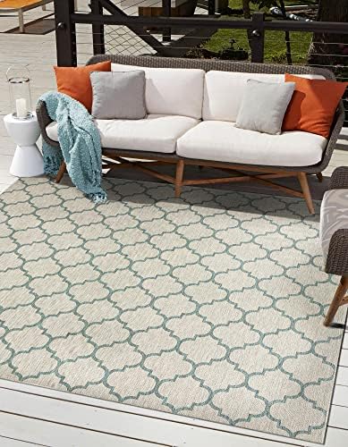 Unique Loom Outdoor Trellis Collection Area Rug - Trellis (Square 13' 0" x 13' 0", Gray/ Ivory) by UniqueLoom