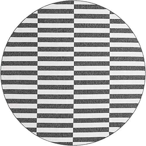 Unique Loom Outdoor Striped Collection Area Rug - Striped (10' 8" Round, Charcoal/Ivory) - Image 3