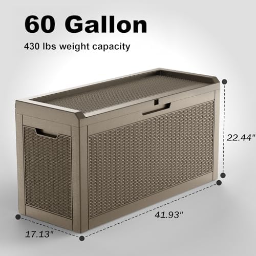 Vixzen 60 Gallon Outdoor Deck Box, Lockable Resin Waterproof Storage Box, UV Resistant, Weather Resistance, Outside Storage Bin for Gardening Tools, Pool Supplies (Grey, 60 Gallon) - Image 2
