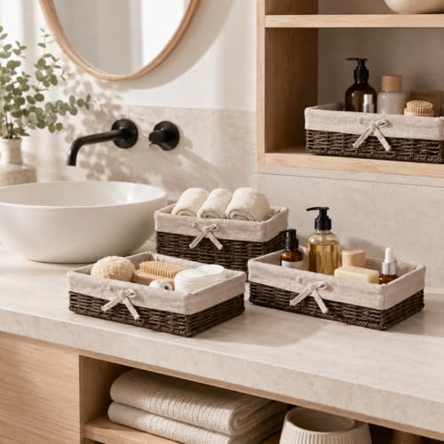 Baskets for Shelves Set of 4, Woven Paper Rope Storage, Brown - Image 6