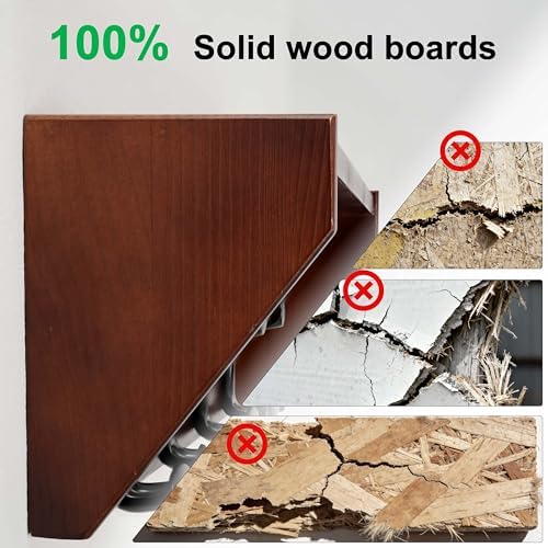 SKOLOO Wall Shelf with Hooks, 24-Inch Cherry Coat Rack Wall Mount with Shelf Organizer - Heavy Duty, 4 Tri Hooks - Perfect for Entryway, Hallway, Living Room, Bedroom, Mudroom - Image 4