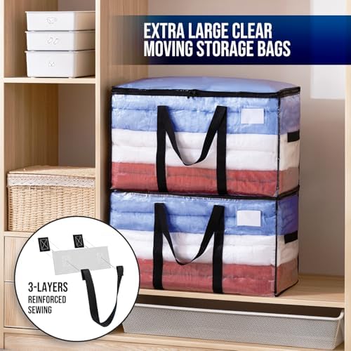 TAILI 8 Pack Clear Extra Large Moving Bags,Storage Bag with Visible Window - Image 2
