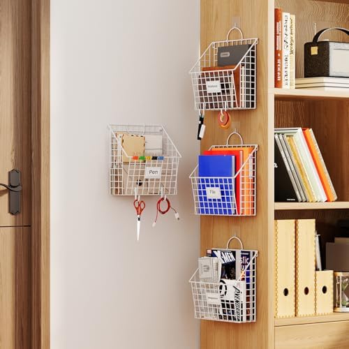4 Packs Hanging Wall File Organizer with Hooks, Magazine Rack ,Mail Basket - Image 2