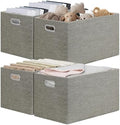 Posprica Closet Storage Bins, 4 Pack Large Closet Shelf Organizers, Linen Fabric Decorative Storage Baskets for Organizing, Foldable Storage Box for Clothes, 16.5x12x10.25 Inch-Coffee by Posprica