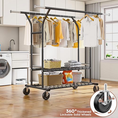 Raybee 74" W Clothes Rack 630 LBS Heavy Duty Double Rods Adjustable Size - Image 3