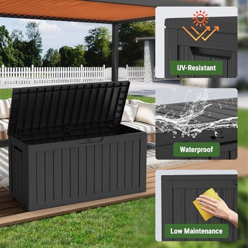 Mars Villa Deck Box, Outdoor Storage Box Waterproof, 72 Gallon, Black - Image 5