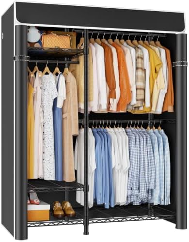 ULIFHOME F7C Medium Clothes Rack with Cover, 6-Tier Covered Clothing Rack by UlifHome
