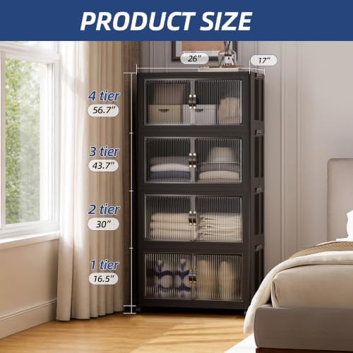 SAILUN 116Gal/464Qt Stackable Storage Bins Folding Collapsible Storage Bins with a Lid, Closet Organizers and Storage,Black 26" W x 17" D x 56.7" H - Image 5