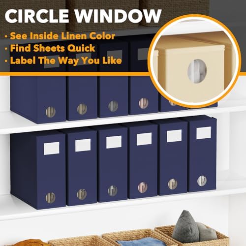 SpaceAid 12 Pack Bed Sheet Organizers and Storage, Foldable Linen Closet Organizer, Set Folder Keeper With Window XL (Queen & King Size) Bedding Container (Navy Blue) - Image 4
