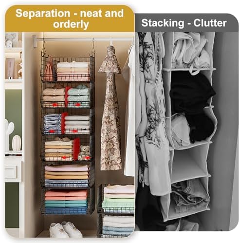Jautokerdar 6 Tier Extra Large Hanging Storage Organizer,Hanging Closet Shelves with Dividers,Closet Organizer Wire Shelf with 5 S Hooks,Bedroom,Laundry Storag-Black - Image 6