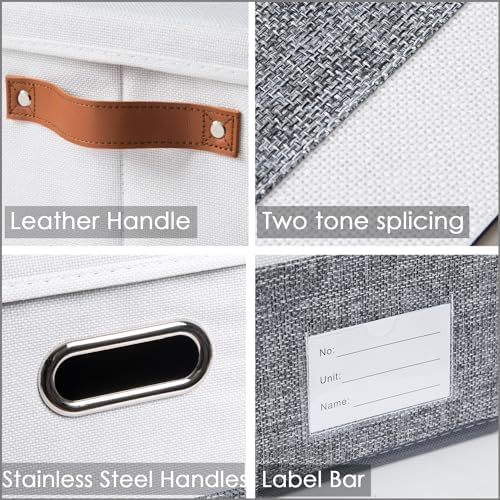 PRANDOM Larger Foldable Storage Bins with Handles [5-Pack] Fabric Collapsible Storage Boxes Baskets Cubes Containers with Handles for Closet Living Room Bedroom (Grey & White 17.3x12.2x10.4') - Image 4
