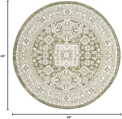 Rugs.com - Outdoor Aztec Rug – 5 Ft Round Green Indoor/Outdoor Rug – Washable, Stain-Resistant for Patios, Decks, and Porches - Image 2