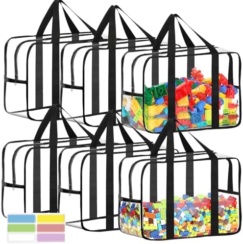 6 Pcs XXL Toy Storage Bags with Labels Reusable Clear Toy Organizer by OPELETNNT