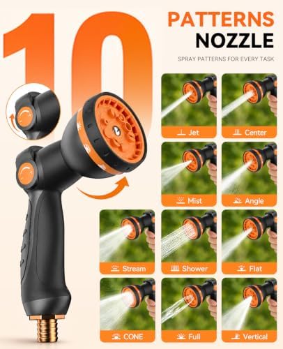 SUNPOW Retractable Garden Hose Reel - 1/2 inch x 50ft Heavy Duty Wall Mounted Hose Reel with 3/4 inch Brass Fitting & 10 Sprayer Nozzle - Any Length Lock, Auto Rewind System, 180°Swivel Bracket- Grey - Image 5