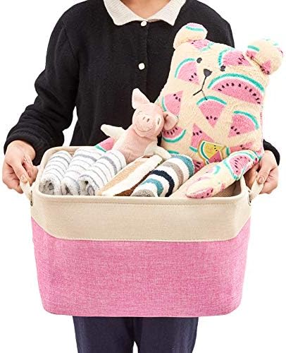 EZOWare Set of 3 Large Canvas Fabric Tweed Storage Organizer Cube Set W/Handles for Nursery Kids Toddlers Home and Office - 15 L x 10.5 W x 9.4 H -Pink - Image 5
