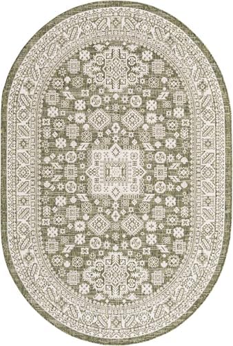 Rugs.com - Outdoor Aztec Rug – 5' 3 x 8' Oval Green Indoor/Outdoor Rug Durable Flatweave for Patios, Decks, and Porches - Image 3