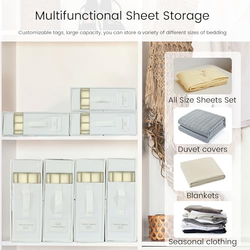 Simple&Opulence 4 Pack Bed Sheet Organizers and Storage, Linen Closet Organizers, Sheets Set Folder Storages with Window and Label (Queen/King Size) Organizing Bedding Container, White - Image 3