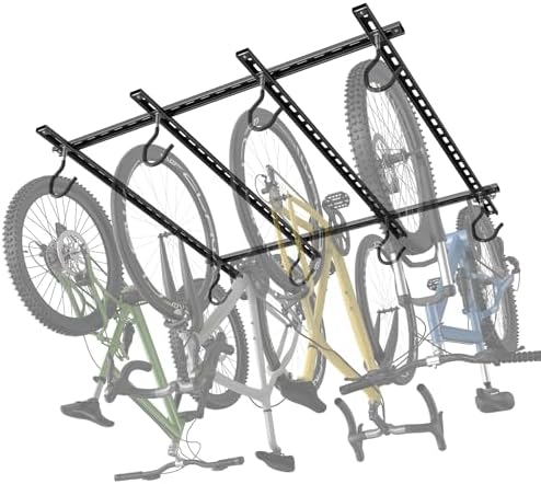 WALMANN Garage Ceiling Bike Rack, Adjustable Overhead Bicycle Storage System – Stores 4 Bikes Horizontally or 8 Bikes Vertically, Ceiling-Mount Bike Hanger for Road & Mountain Bikes by WALMANN