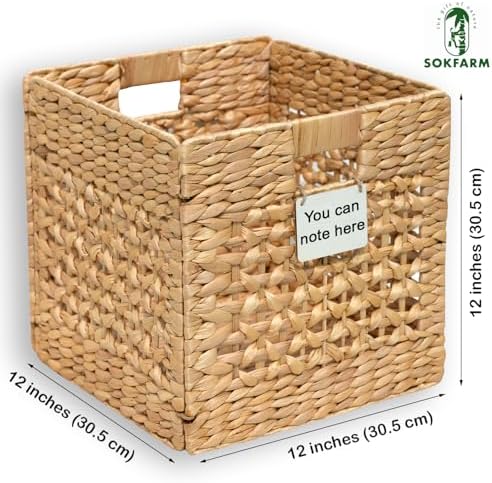 Water Hyacinth Storage Baskets Set of 2, 12 Inch Woven Cube Bins for Shelves and Cubby Organizer, Wicker Baskets for Blankets Towels and Toys, Seagrass Bins for Closet, Nursery and Living Room - Image 2