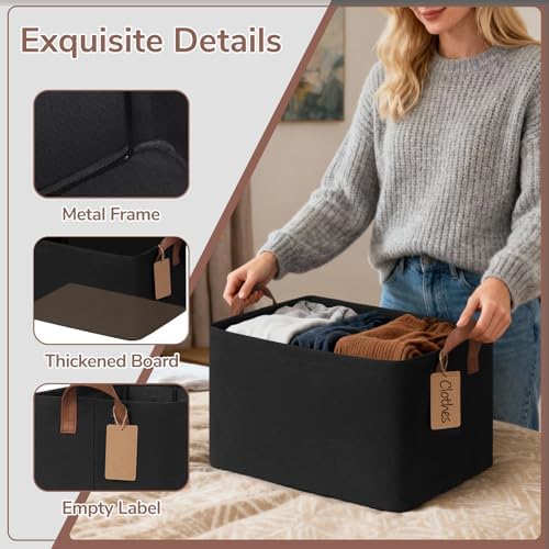 CHICVITA 4 Pack Large Fabric Storage Baskets for Shelves, 30L Black - Image 5
