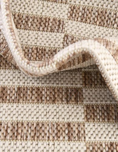 Unique Loom Outdoor Striped Collection Area Rug - Striped (10' Square Taupe/Ivory) - Image 6