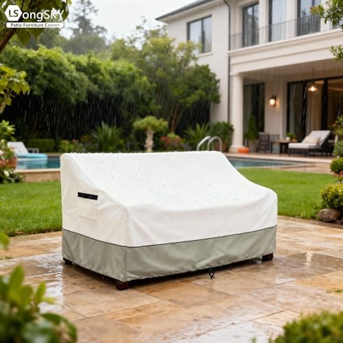 Patio 3-Seater Sofa Cover,Outdoor Couch Cover Fits up to 79W x 38D x 35H Inches,100% Waterproof Heavy Duty Patio Furniture Covers,Beige & Gray-Green - Image 5