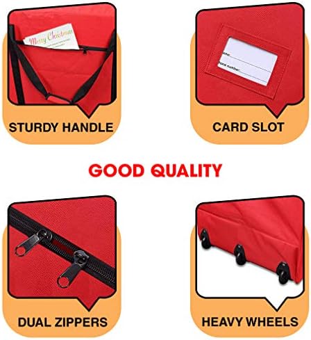 ProPik Christmas Rolling Tree Storage Bag, Fits Up to 9 Ft Tall Disassembled Trees, 28" X 16.5" X 60", Extra Large Heavy Duty Storage Container with Wheels & Handles, 600D Oxford (Red) - Image 4