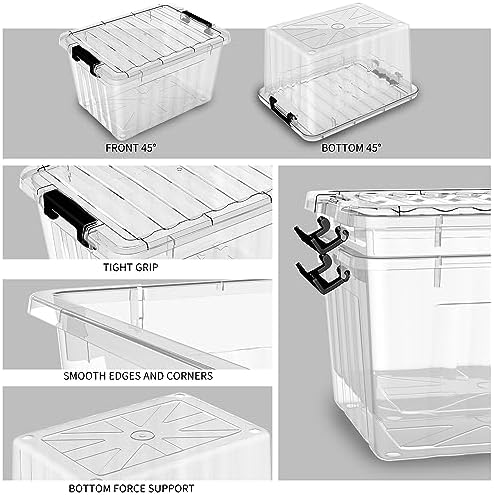 Cetomo 18Qt*6 Plastic Storage Bins, Storage Box, 6 Pack, Organizing Container with Durable Lids and Secure Latching Buckles, Stackable and Nestable, Clear with Black Buckle - Image 2