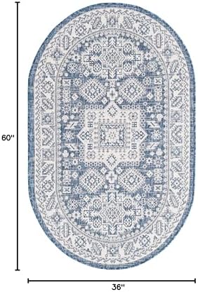 Rugs.com - Outdoor Aztec Rug – 3' 1 x 5' 3 Oval Blue Indoor/Outdoor Rug – Durable Flatweave for Patios, Decks, and Porches - Image 2