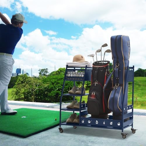 Lauren&Harold Golf Bag Organizer Garage Storage, Golf Storage Rack Stand Fits 2 Golf Bags, Golf Clubs and Other Golfing Equipment Accessories, Golf Organizer for Garage, Club, Shed, Basement - Image 2