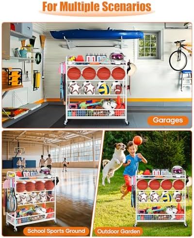EXTCCT Garage Sports Equipment Organizer - Rolling Ball Storage with Wheels - Image 4