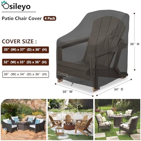 Patio Chair Cover 30W x 34D x 36H inches,Waterproof Heavy Duty Outdoor Furniture Covers for Patio Adirondack Chair 4 Pack（Black） - Image 2