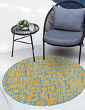 Unique Loom Outdoor Safari Collection Area Rug - Leopard (10' Round, Blue Yellow/ Blue) by UniqueLoom