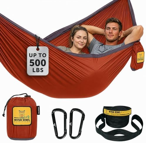 Wise Owl Outfitters Camping Hammock – up to 500lbs Portable Hammock with Tree Straps - Travel, Backpacking, Hiking, Outdoors Camping Gear - Single or Double by WiseOwlOutfitters