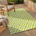 FH Home Outdoor Rug - Waterproof, Fade Resistant, Reversible - Premium Recycled Plastic - Geometric - Patio, Deck, Porch, Balcony, Laundry Room - Aztec - Green & White Crease Free - 4 x 6 ft by FHHome
