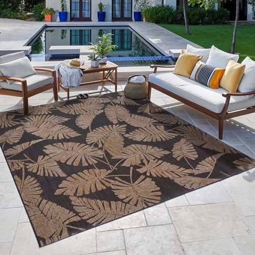 Gertmenian Indoor/Outdoor Kona Coast by Reyn Spooner Rug - 9x13 Extra Large, Stain & UV Resistant, Ideal for Deck, Patio, Poolside Rooms - Palmtree Leaf, Black Brown, 46686 - Image 5