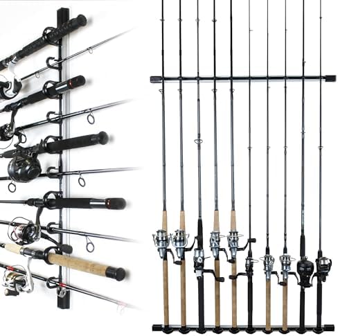Rush Creek Creations | Fishing Rod Holder, Garage Organization and Wall Storage, for Reels, Gear and Accessories (Vertical/Horizontal Rack), 10 Rod by RushCreekCreations