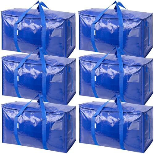 TICONN 6 Pack Extra Large Moving Bags with Zippers & Carrying Handles, Heavy-Duty Storage Tote Moving Boxes for Space Saving (6 PK, 30 Gallon) by TICONN