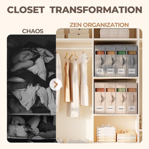 Sheet Organizers and Storage for Linen Closet, 8Pack Grey - Image 4