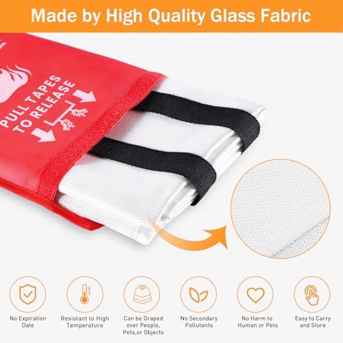 kanhiro Emergency Fire Blanket for Home Kitchen Fiberglass Fire Suppression Blanket Great for School, Fireplace, Grill, Car, Office, Warehouse (10 Pack, 39 in X 39 in) - Image 5