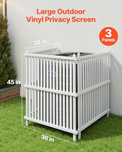 VEVOR 3 Panels Outdoor Privacy Screen, 36 x 45 in Air Conditioner Fence with 19.7 in Ground Stakes, Pool Equipment Enclosure, Strip Vinyl Privacy Fence, Ideal for Trash Can and A/C Units, White - Image 2