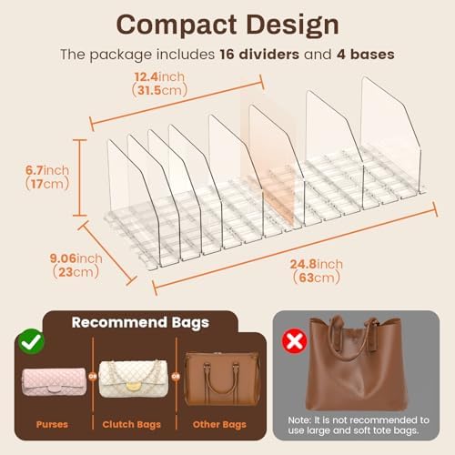 Purse Organizer for Closet, Adjustable Clear Handbag Storage Holder, Acrylic Purse Organizer for Closet Organization, Shelf Divider, Perfect for Bedroom, Living Room, Home - Image 6