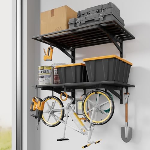 Jusgym 2 Pack Heavy Duty Garage Wall Shelving with 8 Hooks, 2x3ft, 500lbs by Jusgym