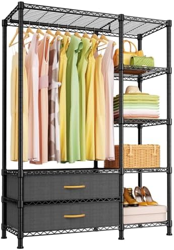 Ulif F3 Heavy Duty Clothes Rack（With Fabric Drawers）Freestanding Clothing Racks for Hanging Clothes，Adjustable Closet Organizer System，Portable Garment Rack 40" W x 15" D x 72" H，Max Load 700LBS，Black by Ulif