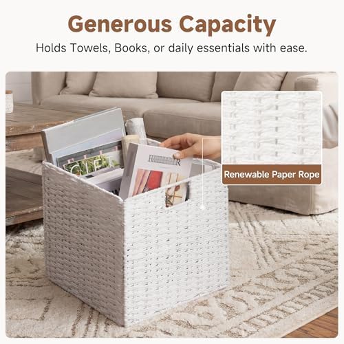 StorageWorks 13 inch Wicker Storage Baskets, White Wicker Baskets, Foldable - Image 4