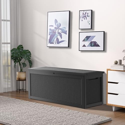320 Gallon Deck Boxes Outdoor Waterproof, Outdoor Storage Box with Lockable Lid & UV-Resistant for Patio Furniture, Outdoor Cushions, Garden Tools and Pool Supplies, Black - Image 2