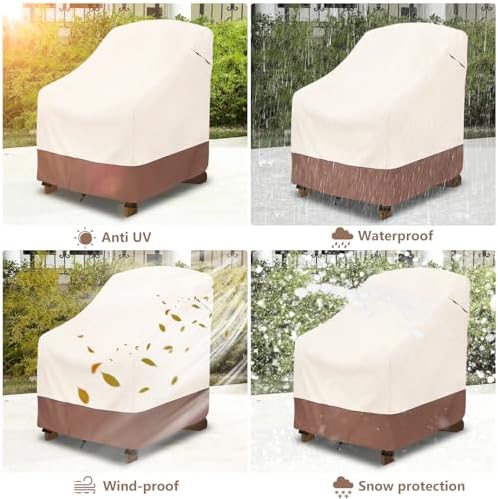okcool Patio Adirondack Chair Cover 2 Pack,Waterproof Heavy Duty Outdoor Chair Covers,Patio Adirondack Chair Cover for Outdoor Chair,(33W x 35D x 36H inches),Beige & Brown - Image 7