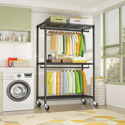 FUTASSI Rolling Clothes Rack, Clothing Racks for Hanging Clothes, Black - Image 4